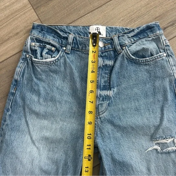 Anine Bing Olsen High Rise Button Fly Relaxed Fit Straight Leg Jeans 26
